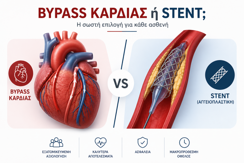 Bypass καρδιάς ή Stent; Πότε προτείνεται στεφανιαία παράκαμψη και ποιοι ασθενείς ωφελούνται περισσότερο